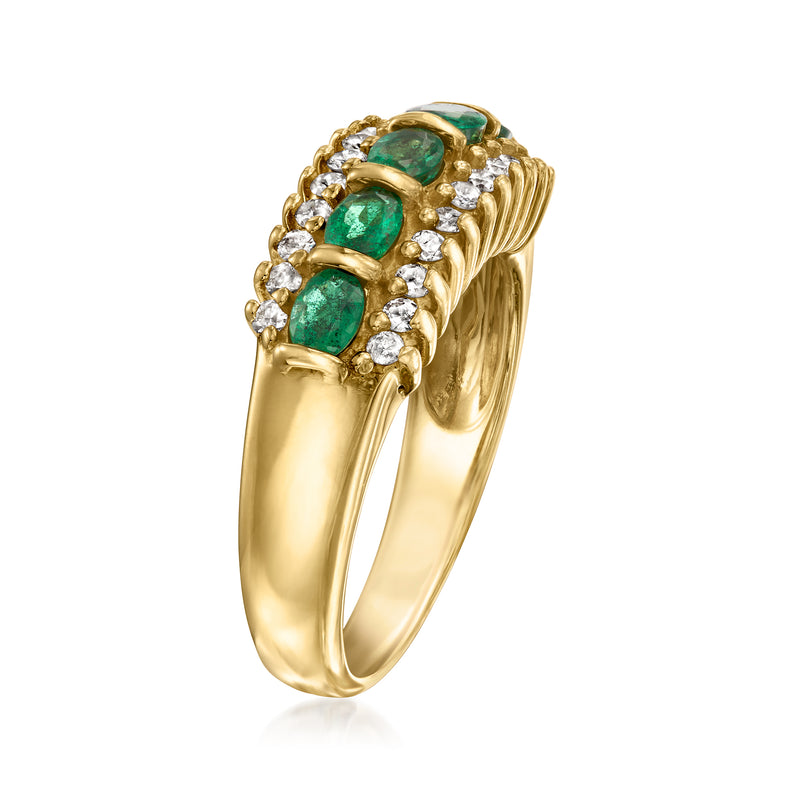 Vintage 14kt yellow gold ring with emeralds and diamond accents