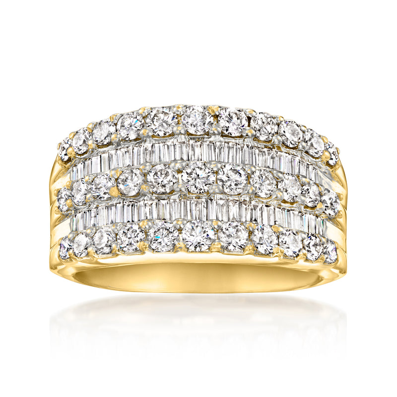 14kt yellow gold vintage diamond multi-row ring with arched row settings