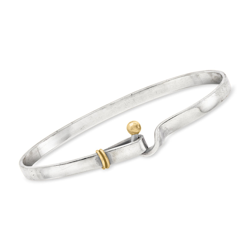 Sterling silver vintage bangle bracelet with 18kt yellow gold clasp accent