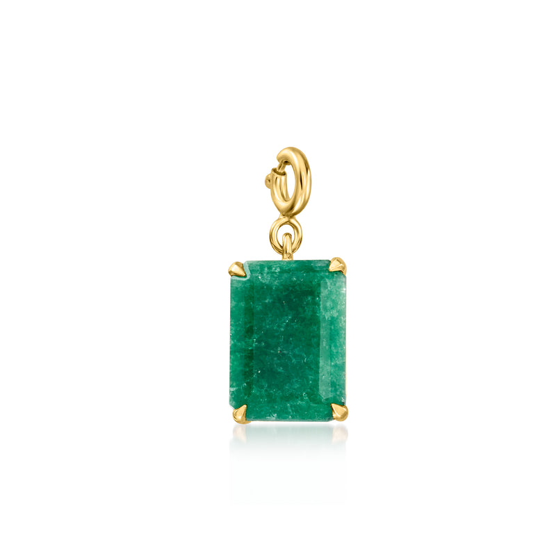 Gold charm with emerald green rectangular gemstone
