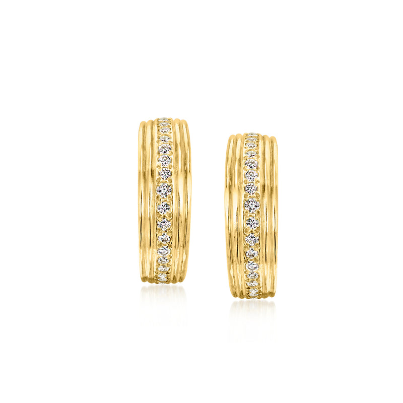 Vintage 18kt yellow gold curved diamond hoop earrings