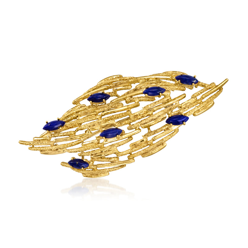 Vintage gold-tone lapel pin with blue lapis stones, multi-strand design