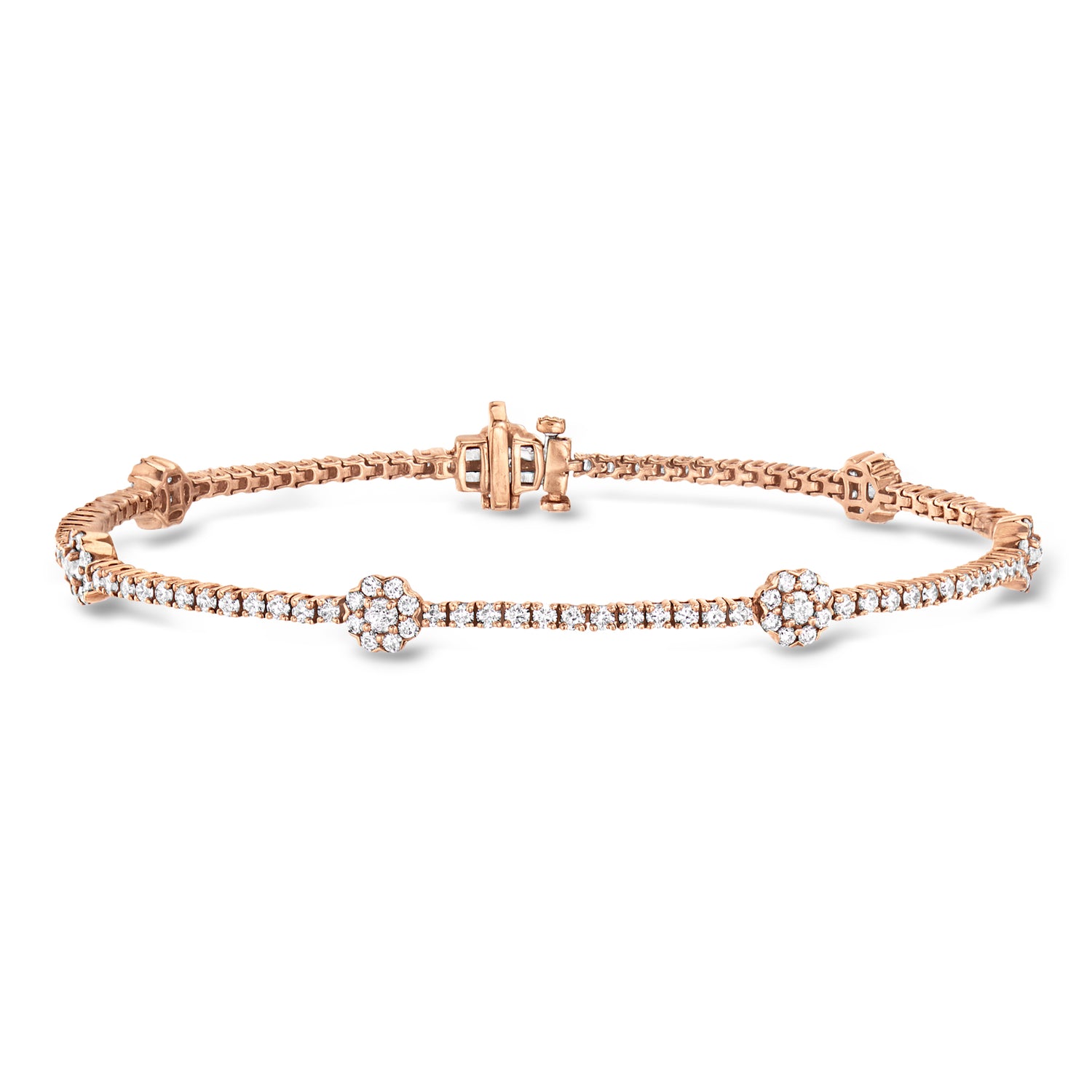 C. 2000 Vintage 2.59 ct. t.w. Diamond Flower Bracelet in 14kt Rose Gold