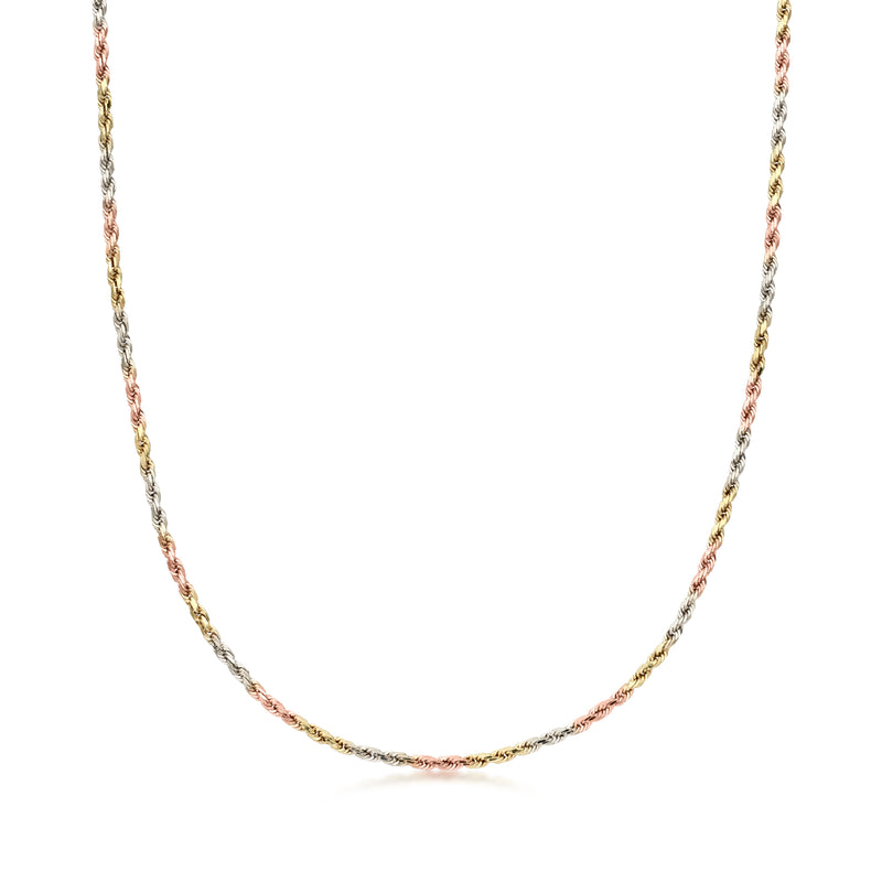 C. 1980 Vintage 2mm 14kt Tri-Colored Gold Rope-Chain Necklace. 16"