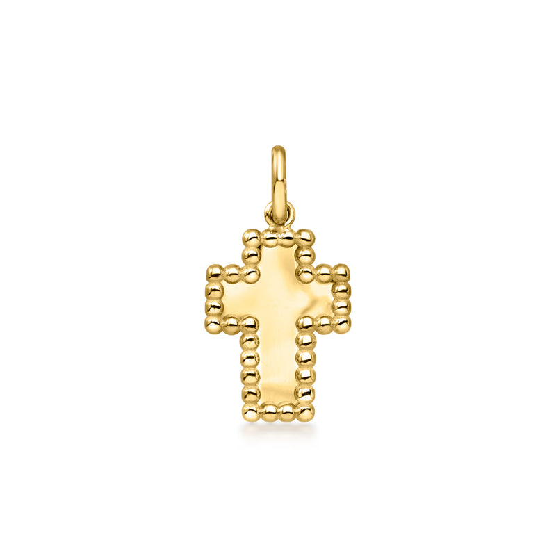 14kt yellow gold cross pendant with beaded edge and loop bail