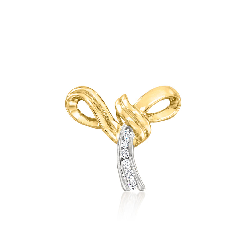 14kt yellow gold ribbon slide pendant with channel-set diamond row