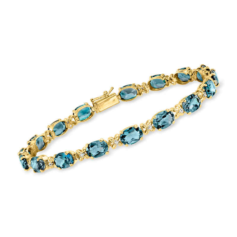 Vintage London blue topaz link bracelet in 14kt yellow gold with oval stones