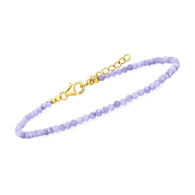 Lavender gemstone bead anklet with gold-tone lobster clasp and linked extender