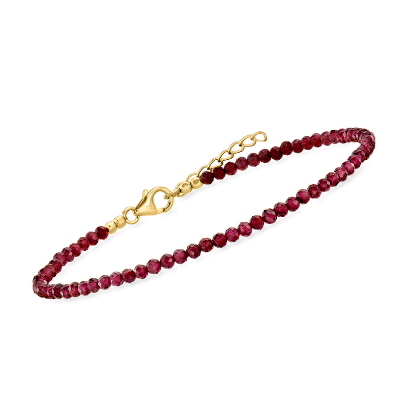 Garnet bead anklet with gold-tone lobster clasp and round red beads