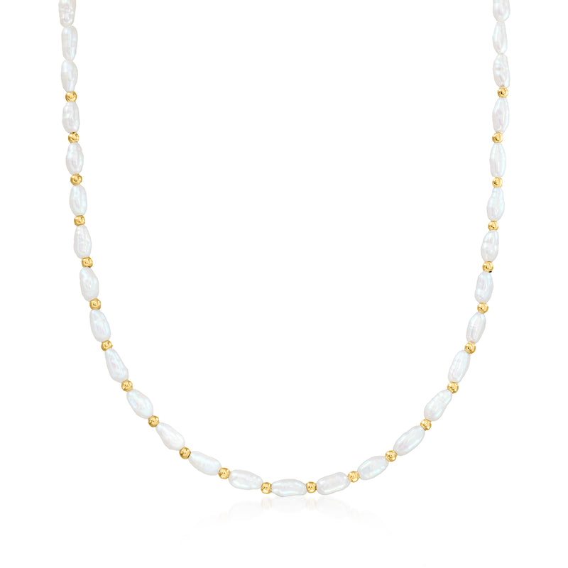 Cultured baroque pearl bead necklace with 14kt yellow gold beads