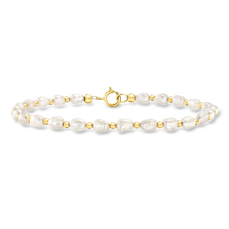 Baroque pearl bead bracelet with 14kt yellow gold bead accents and clasp