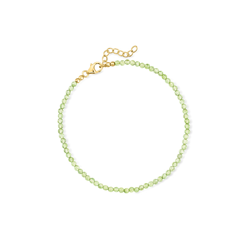 Peridot green bead anklet with gold-tone clasp and small chain link