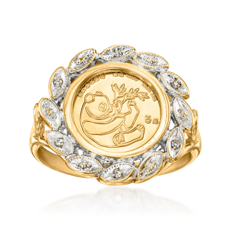 10kt yellow gold panda coin ring with diamond bezel and raised coin face