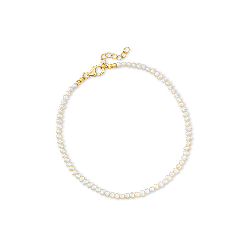 3–4 mm cultured pearl anklet with 18kt gold over sterling clasp, single strand