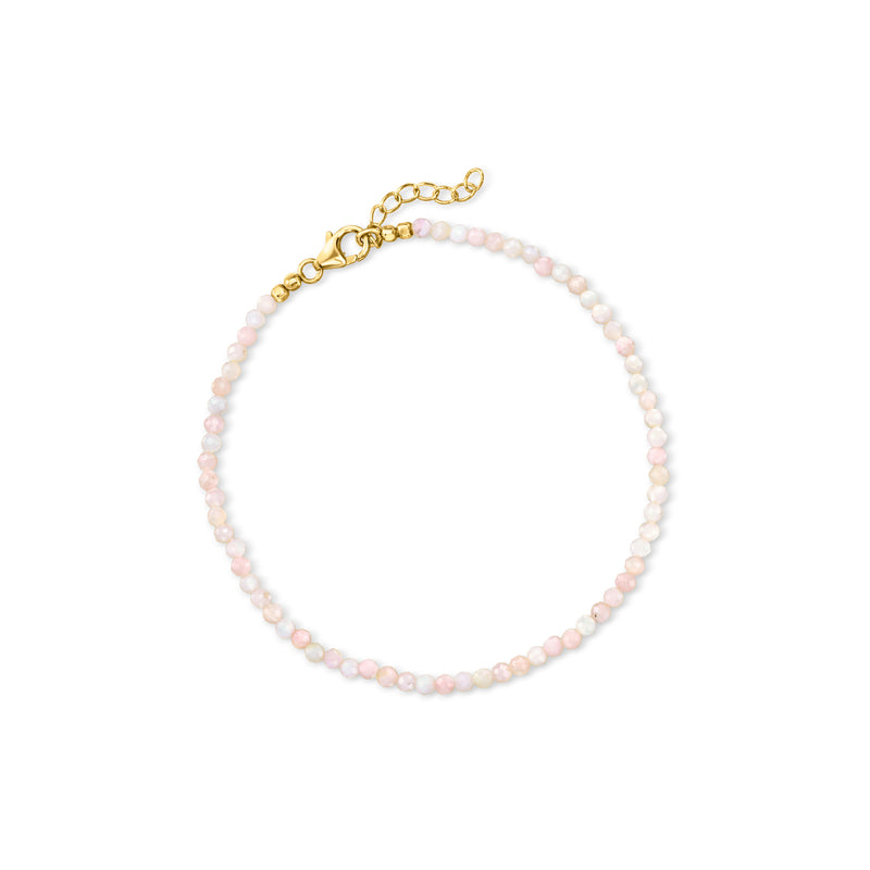 Pink opal bead anklet with 18kt gold over sterling clasp and chain extender