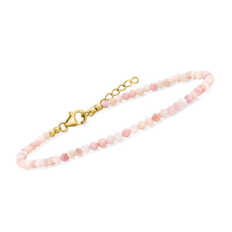 Pink opal bead anklet with gold clasp and short extender chain