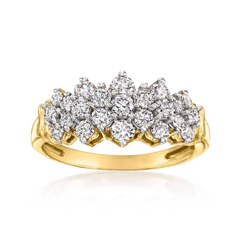 Gold cluster ring with sparkling round lab-grown diamonds, three-row halo design