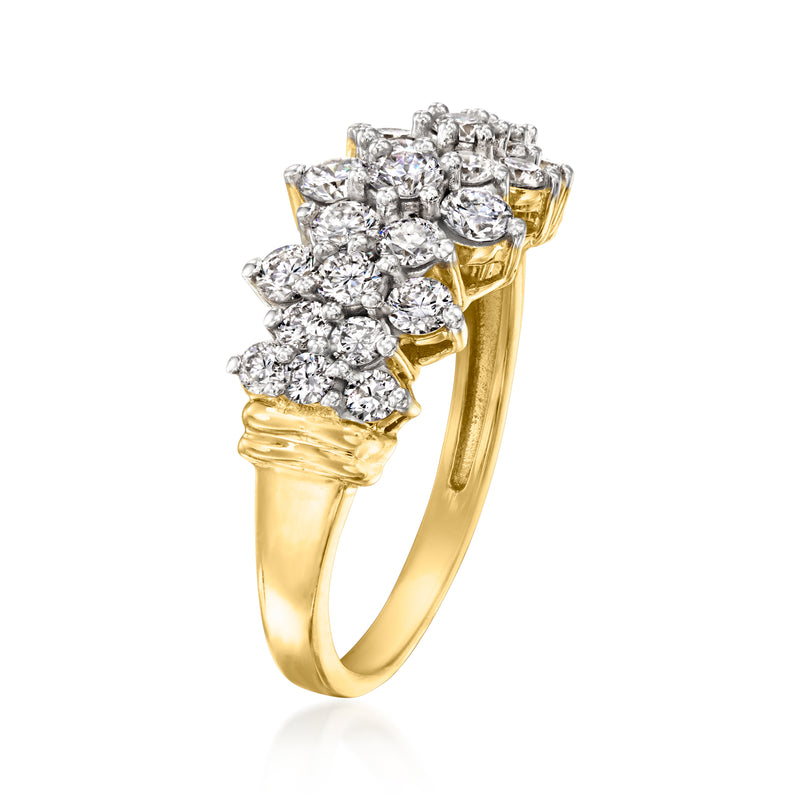 18kt gold over sterling ring with clustered round diamonds, side profile view