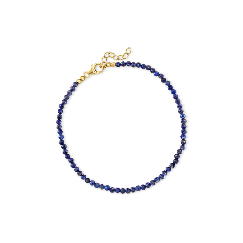 Lapis bead anklet with gold chain clasp and deep blue round beads