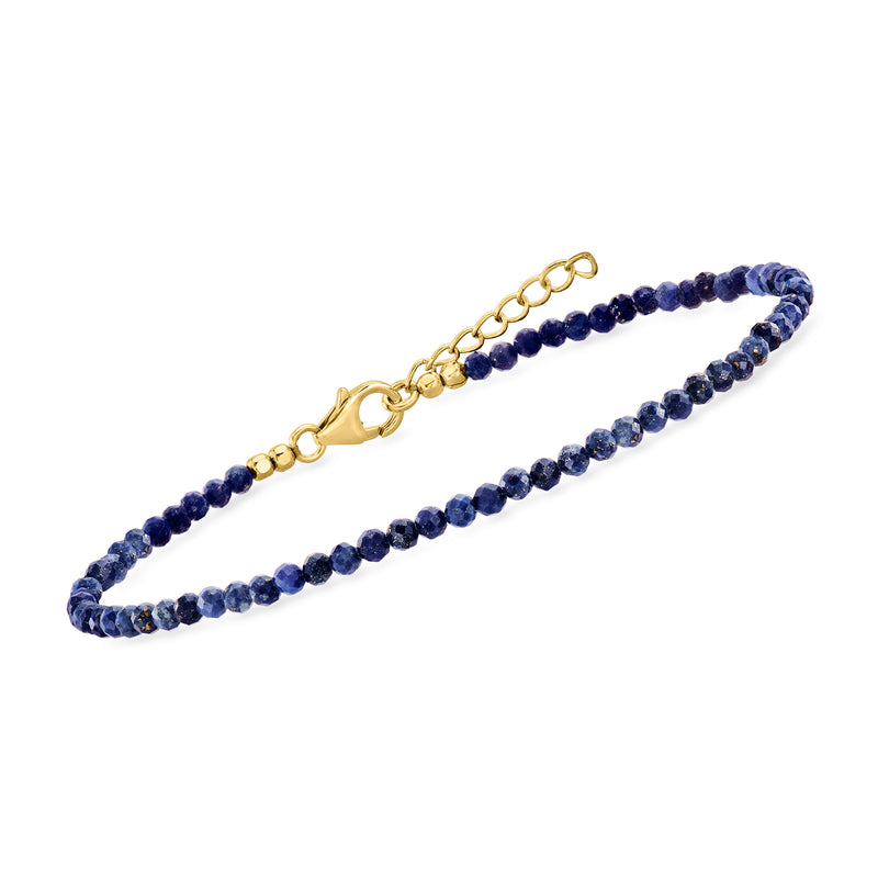 Beaded lapis anklet with gold clasp and deep blue round beads