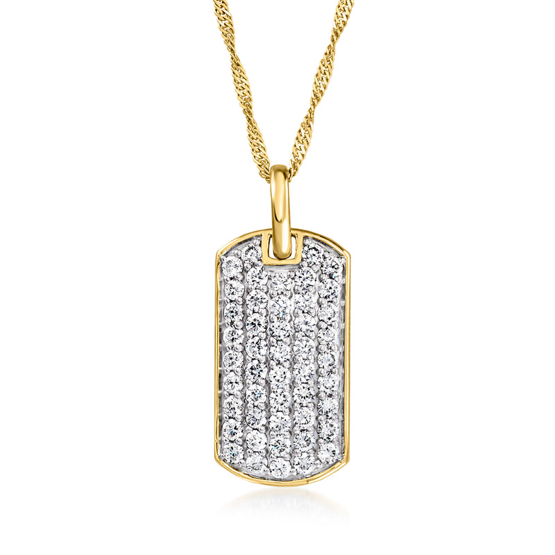 Pave lab-grown diamond dog tag pendant necklace in gold over sterling
