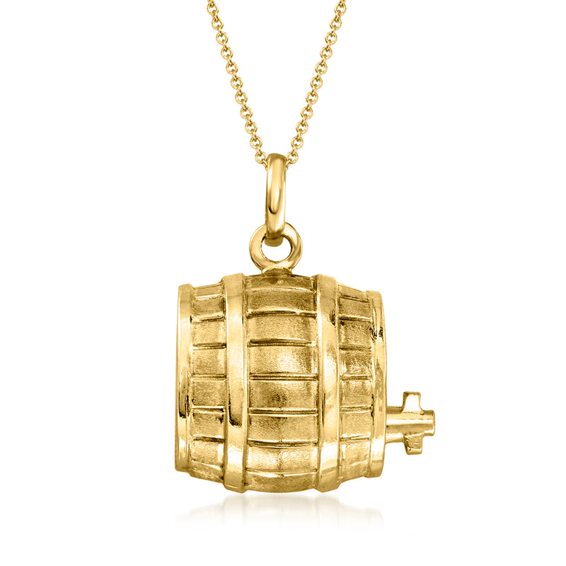 Vintage 18k yellow gold barrel keg pendant necklace with bail and short chain