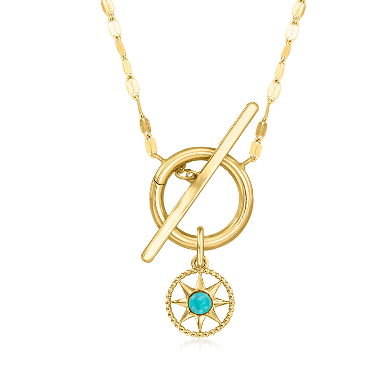 Gold chain necklace with nautical star charm featuring turquoise round stone