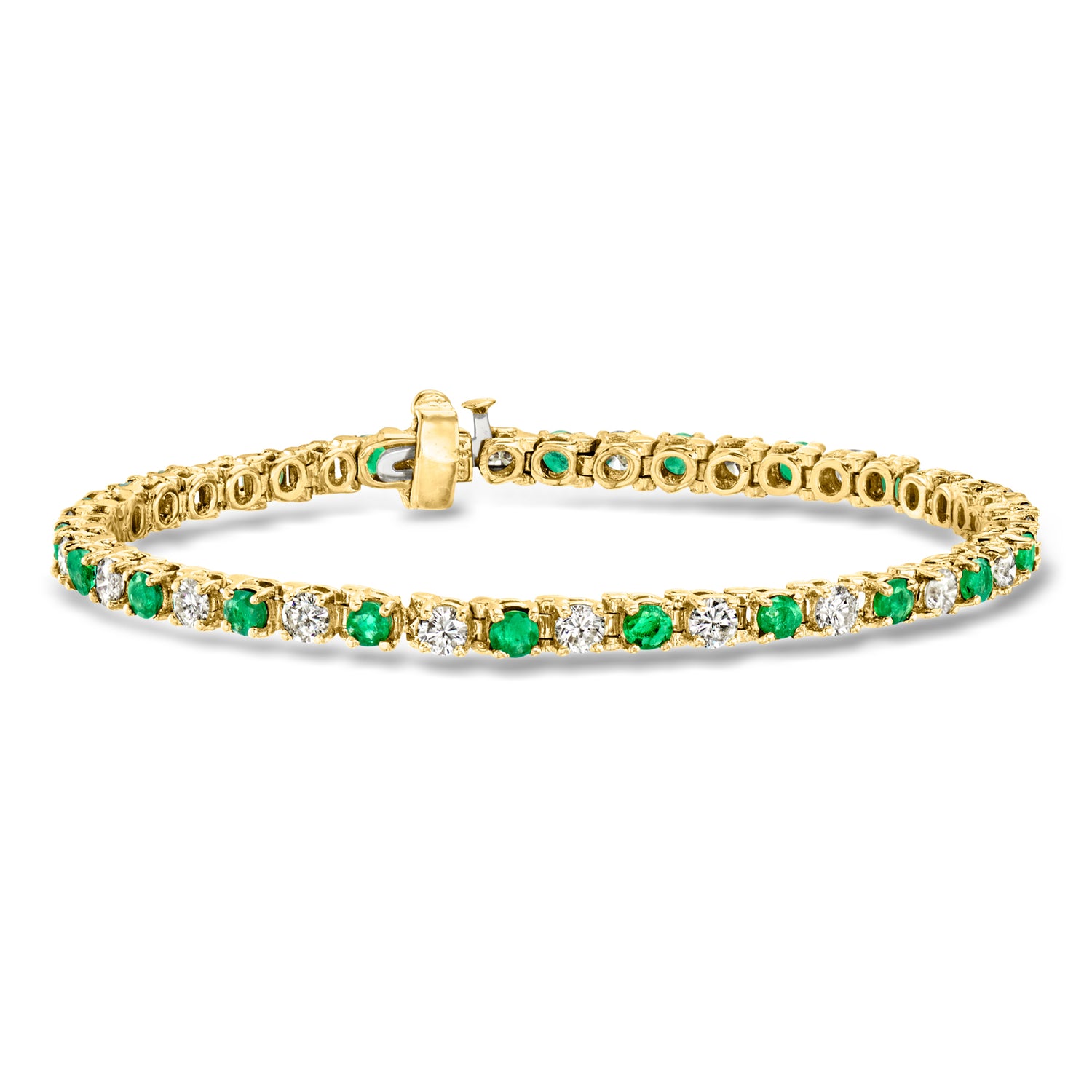 C. 1990 Vintage 2.00 ct. t.w. Diamond and 1.25 ct. t.w. Emerald Tennis Bracelet in 14kt Yellow Gold
