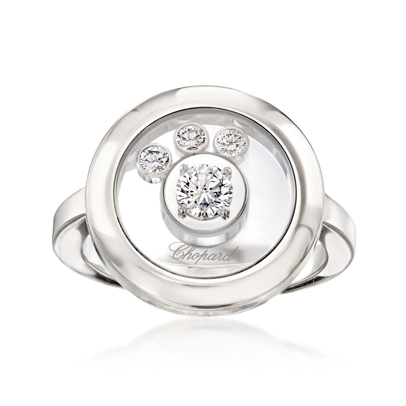 Chopard white gold Happy Diamonds diamond ring, round center with three side stones