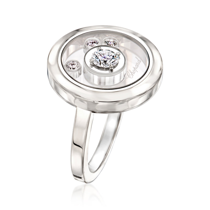 Chopard white gold diamond ring, circular Happy Diamonds setting with side stones