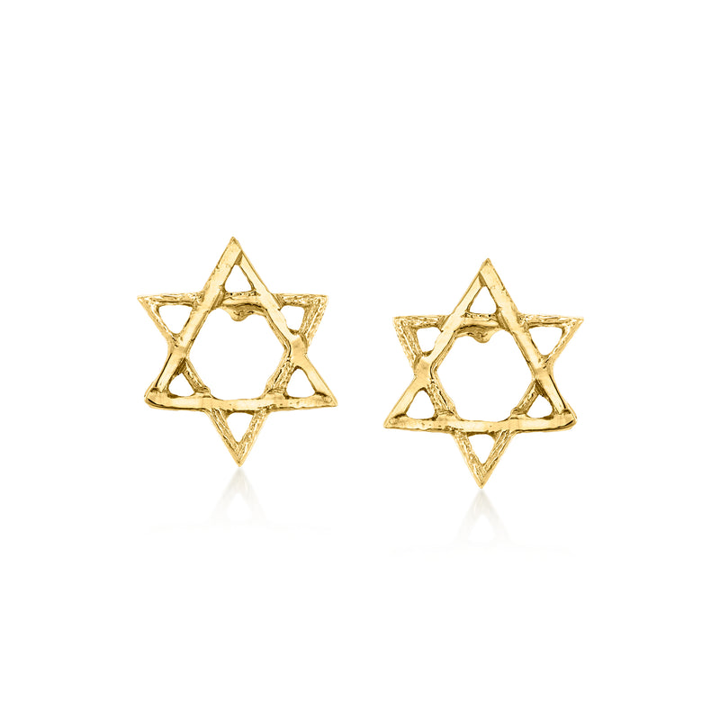 10kt yellow gold Star of David stud earrings, openwork hexagram design