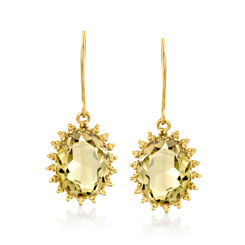 14kt yellow gold citrine drop earrings with oval yellow gemstone halo, earwires