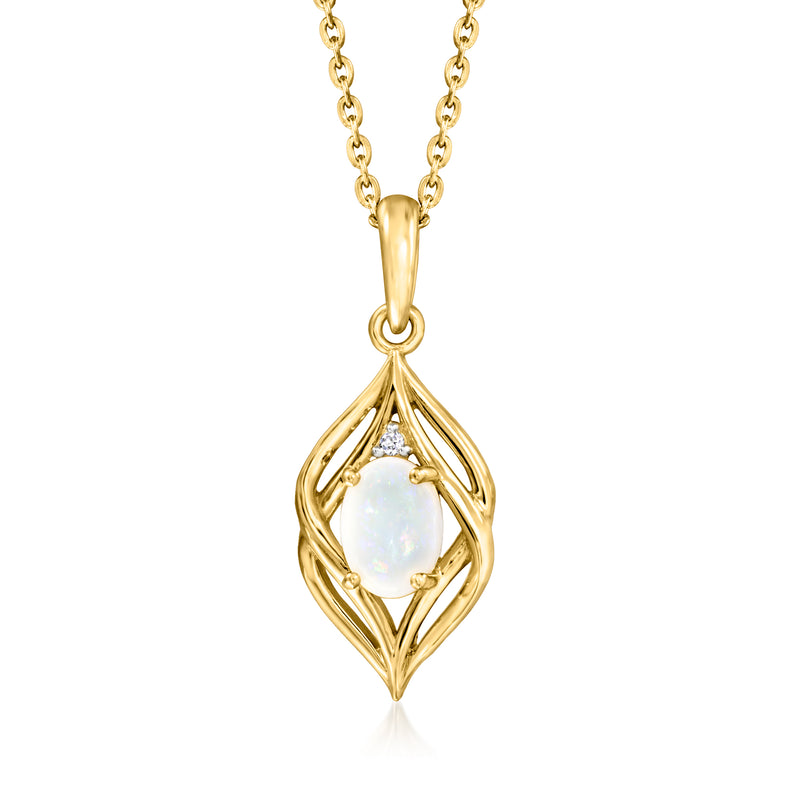 Gold-tone pendant necklace with teardrop frame and oval white topaz center