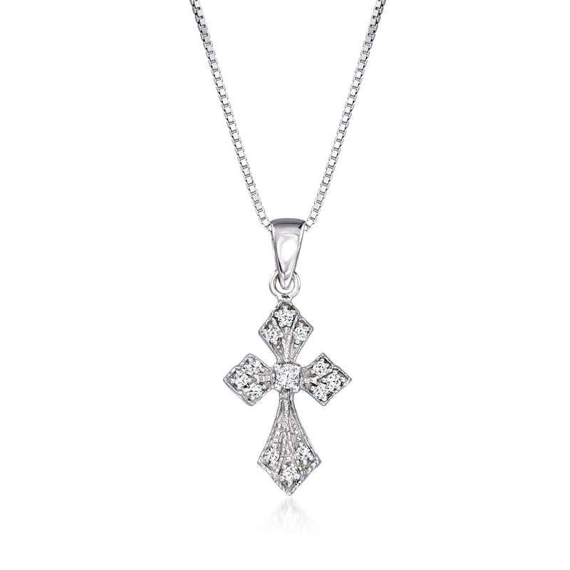 Sterling silver diamond cross pendant necklace with linked chain