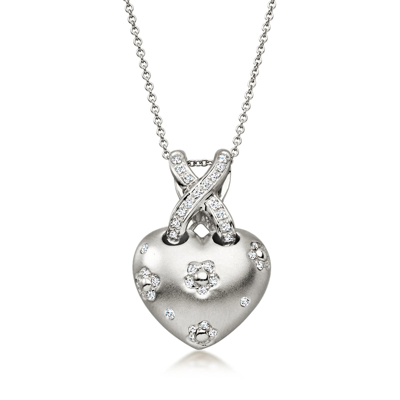 C. 1990 Vintage .25 ct. t.w. Diamond Heart Flower Pendant Necklace in 14kt White Gold. 18"