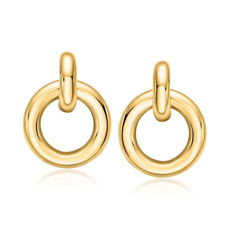 Yellow gold C-hoop drop earrings, rounded oval hoops with top hinge