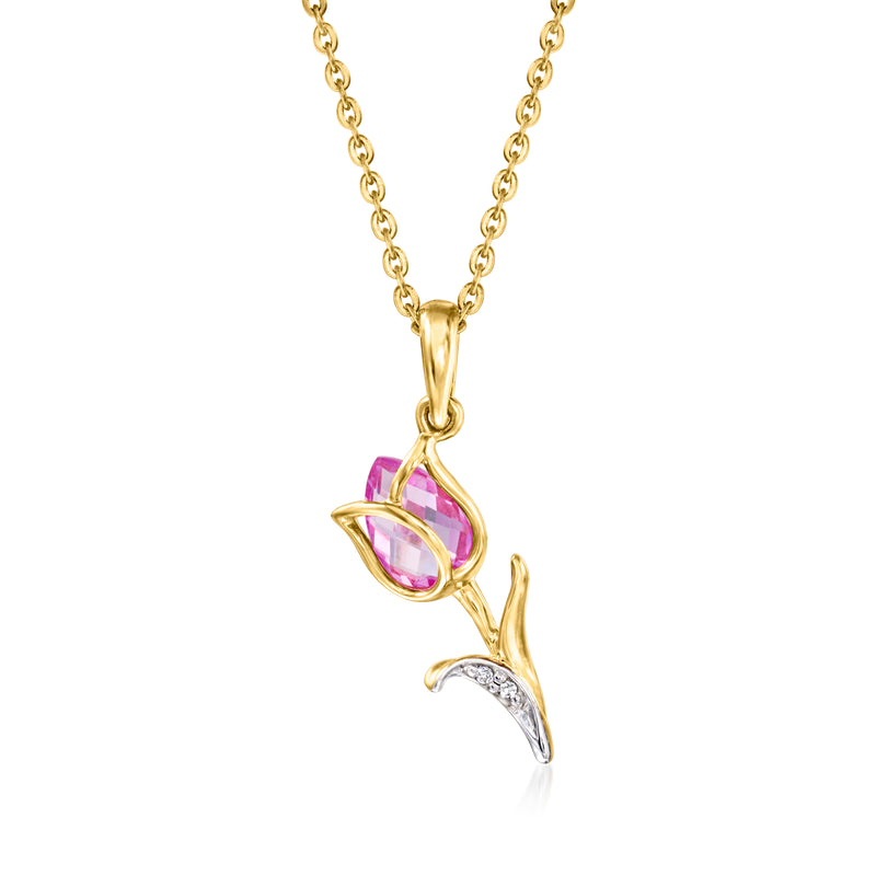 18kt gold over sterling tulip pendant necklace with pink sapphire and white topaz accents