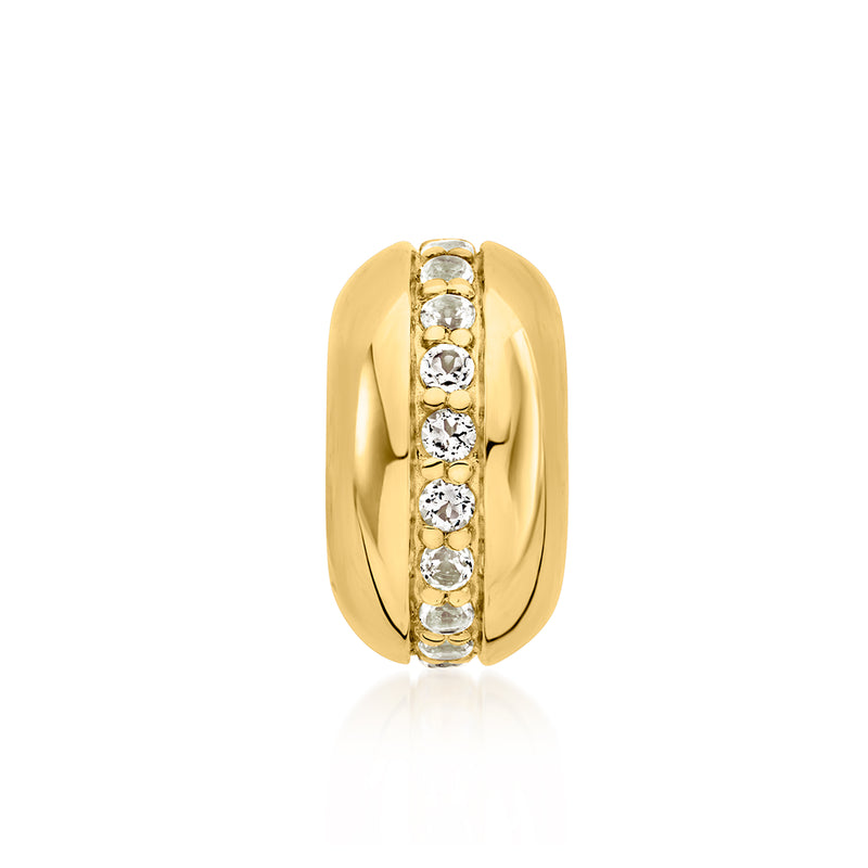 18kt gold over sterling white topaz striped bead charm with round clear stones