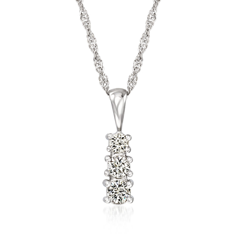 14kt white gold diamond trio pendant necklace with three round diamonds