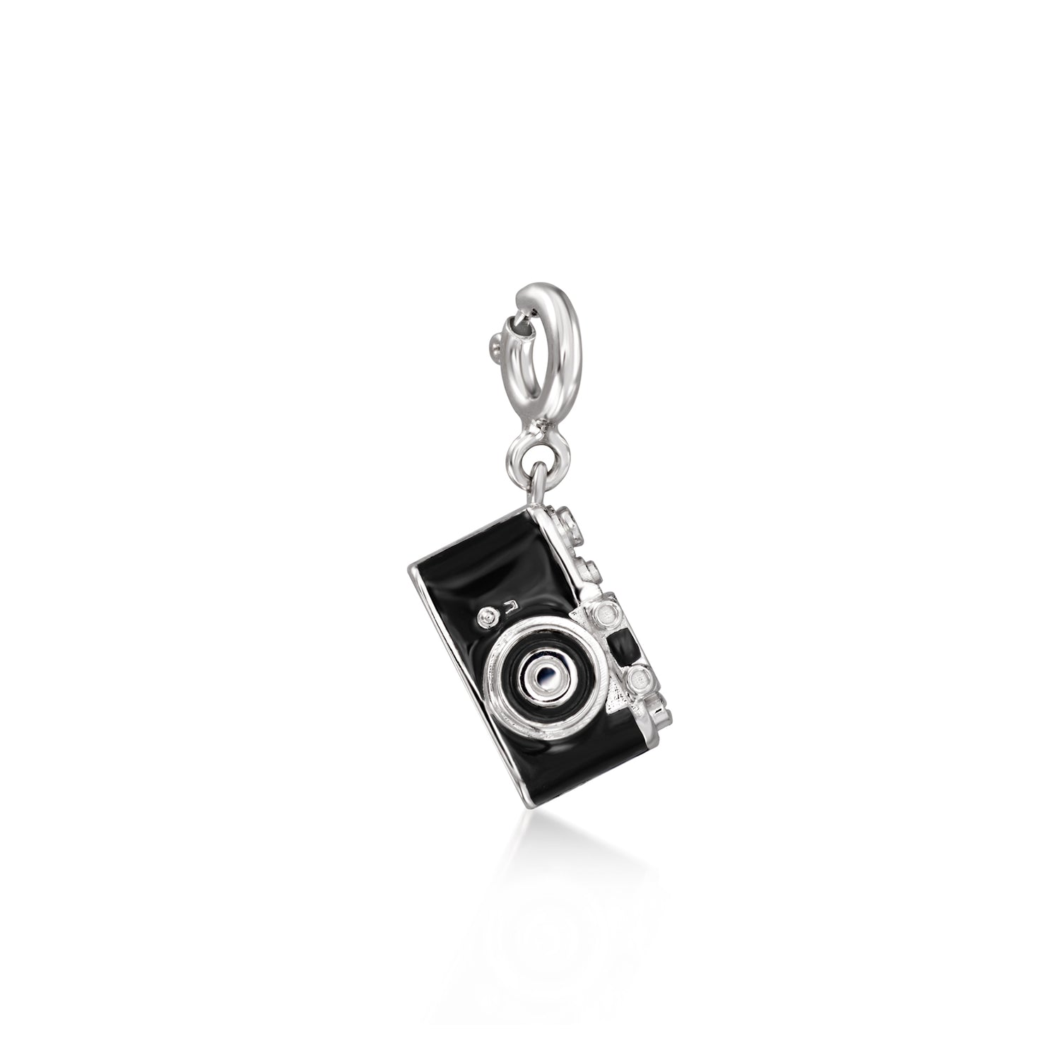 Black Enamel Camera Charm in Sterling Silver