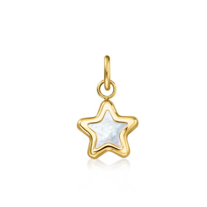 Star-shaped mother-of-pearl charm in 14kt yellow gold with hanging bail
