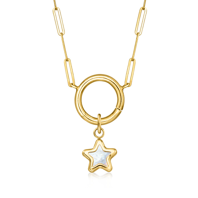 Star charm with mother-of-pearl center on 14kt yellow gold chain links