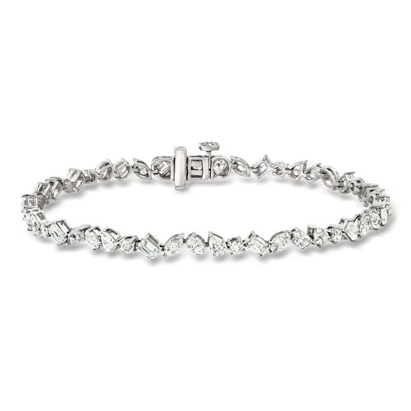 Sterling silver tennis bracelet with multi-shaped lab-grown diamond stations