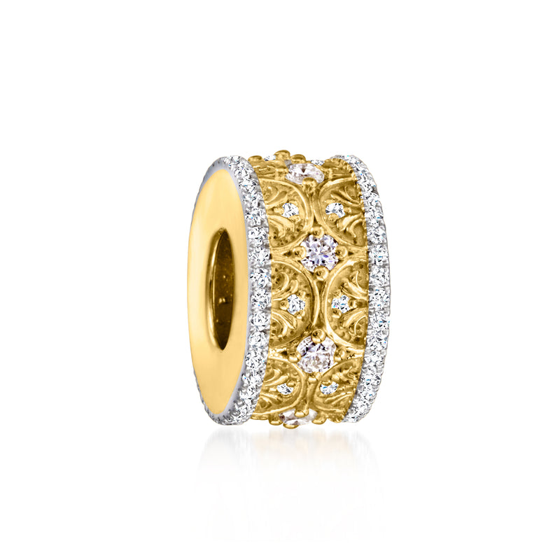 Oval gold bead with diamond filigree accents in 18kt gold over sterling