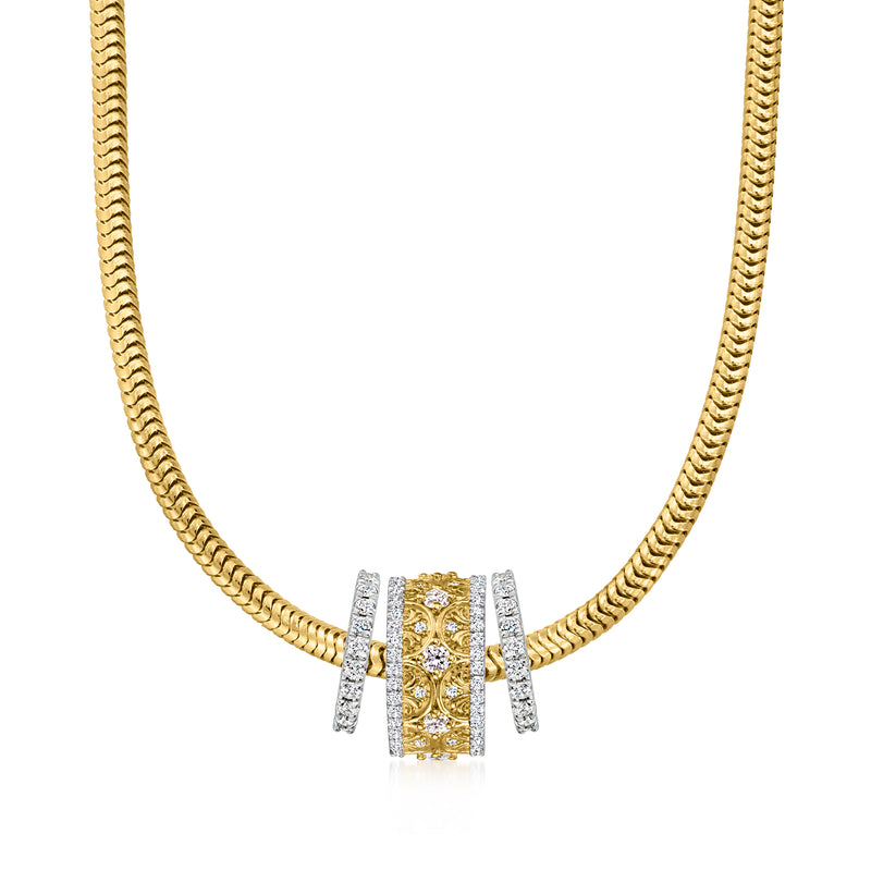 Gold chain necklace with lab-grown diamond filigree bead charm and side diamond accents