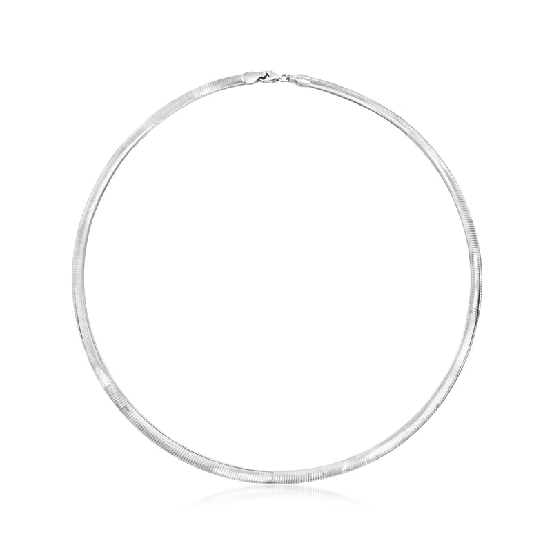 Reversible two-tone 14kt gold omega necklace, white gold circular chain with clasp at top