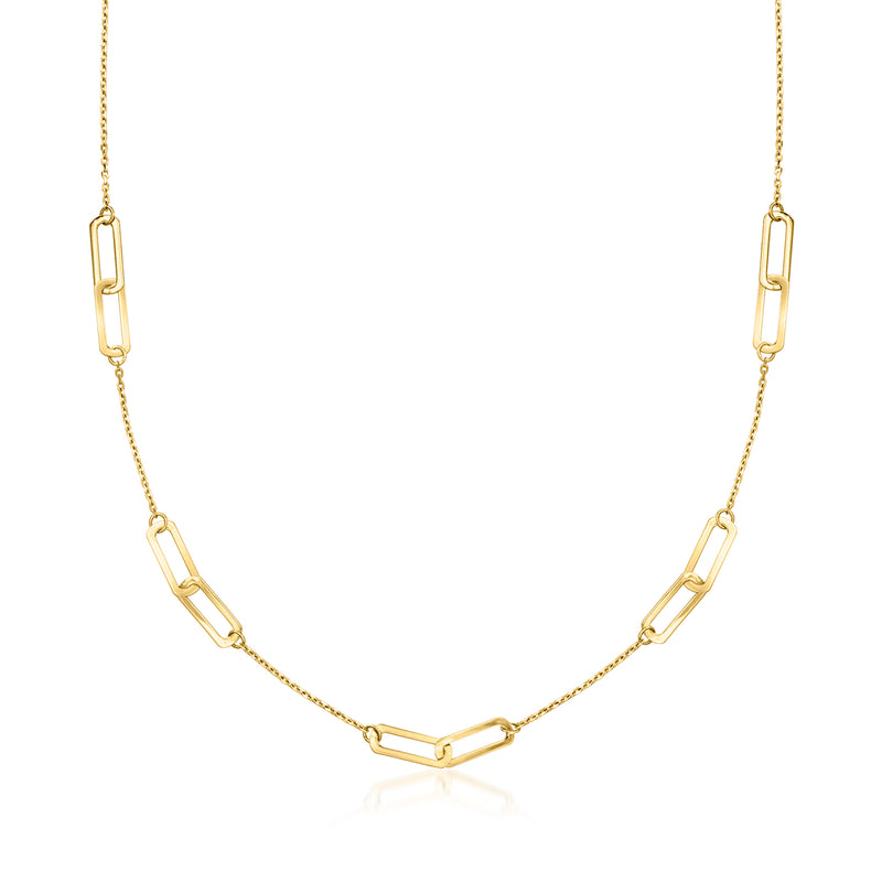 14kt yellow gold paper clip link station necklace