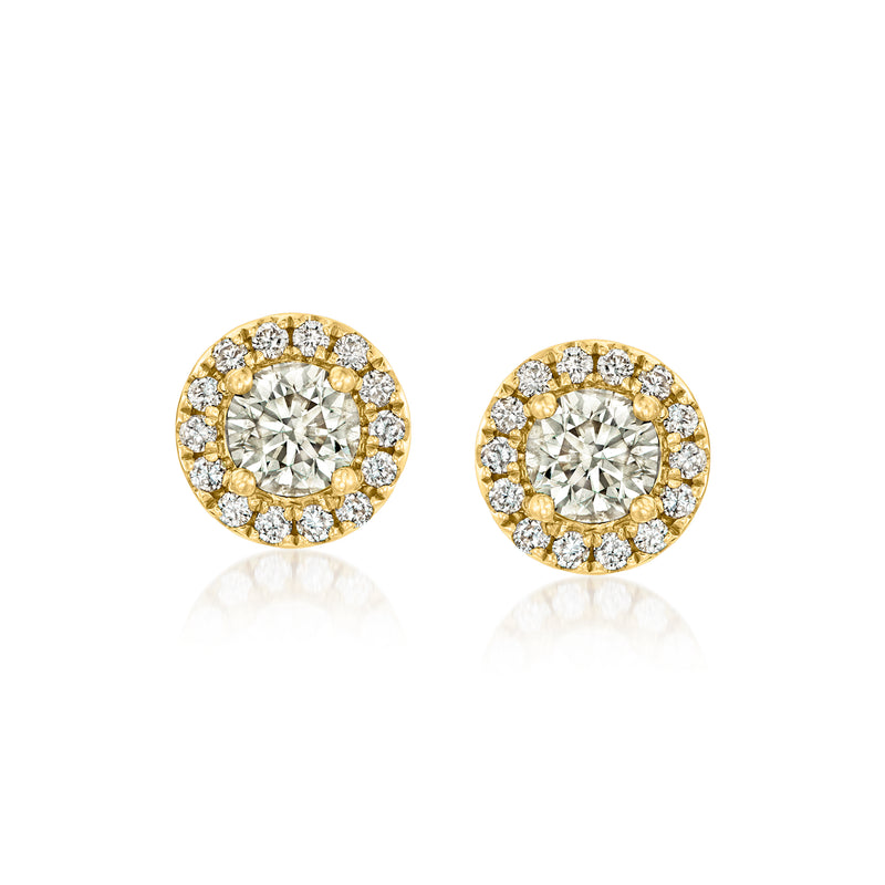 Round diamond cluster stud earrings in 18kt yellow gold, post backs