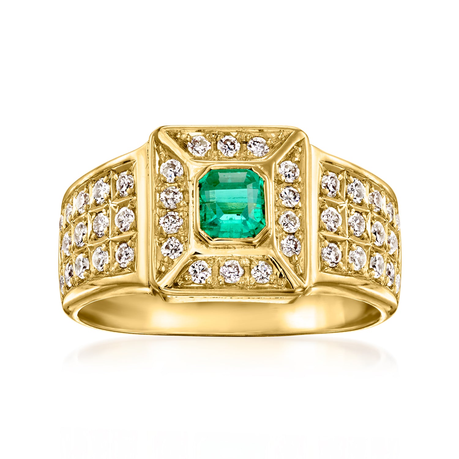 C. 1980 Vintage .36 Carat Emerald Ring with .58 ct. t.w. Diamonds in 18kt Yellow Gold