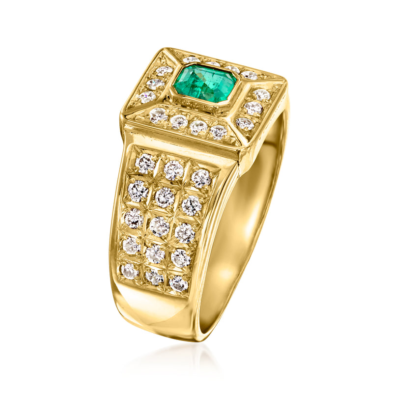 Vintage 18kt yellow gold ring with emerald center and diamond accents